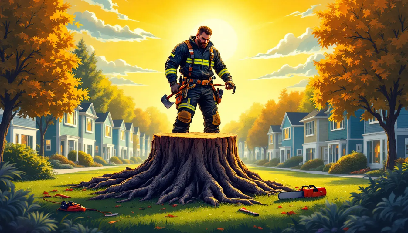 A professional performing tree stump removal.