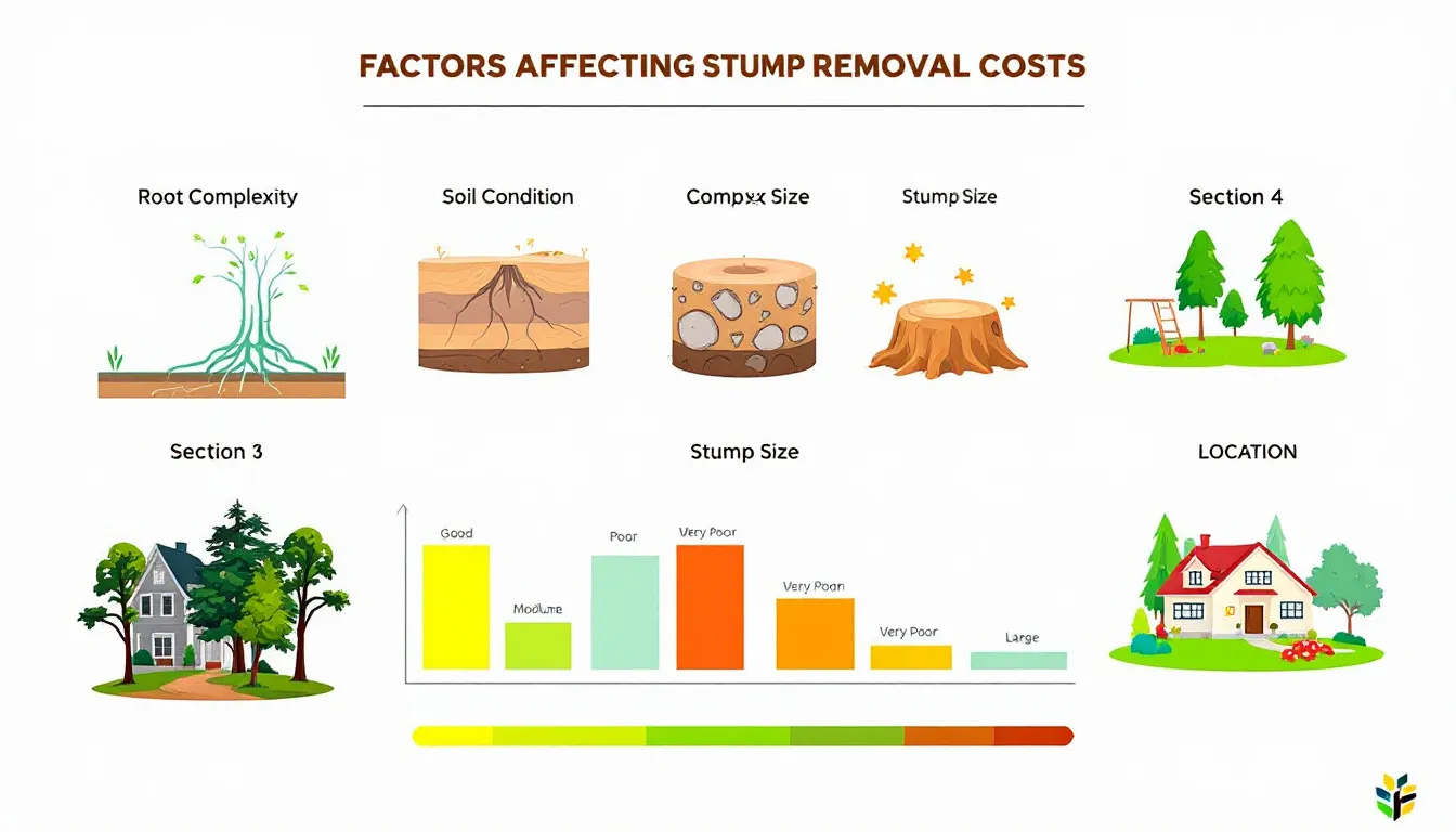 Factors affecting stump removal costs, such as root complexity and soil condition.