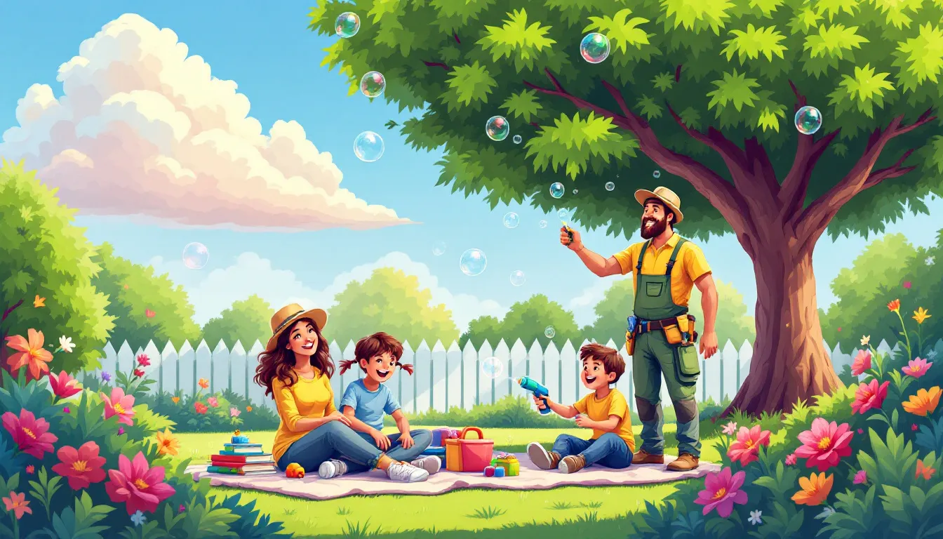 A family enjoying their yard after receiving residential tree services.