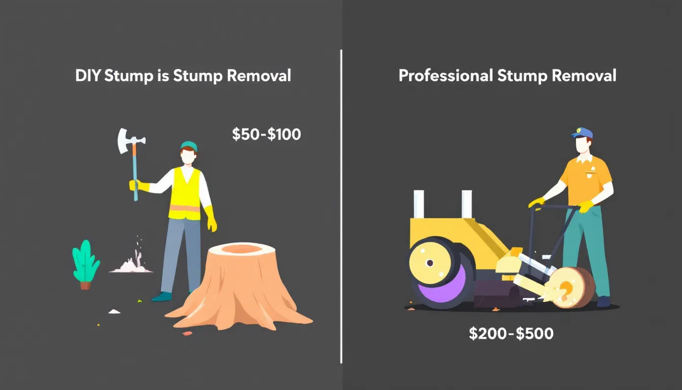 Comparison of DIY vs. professional stump removal, highlighting costs and methods.