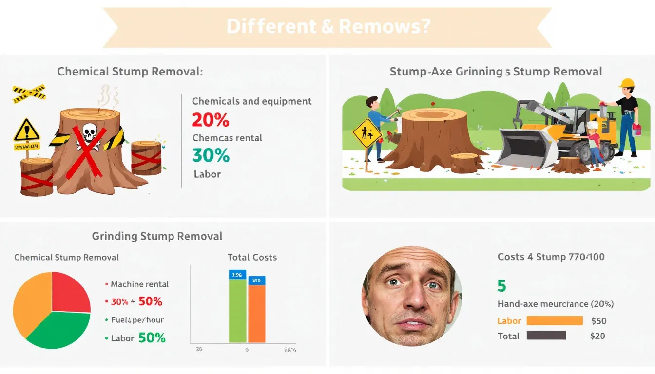 Different methods of stump removal and their associated costs.