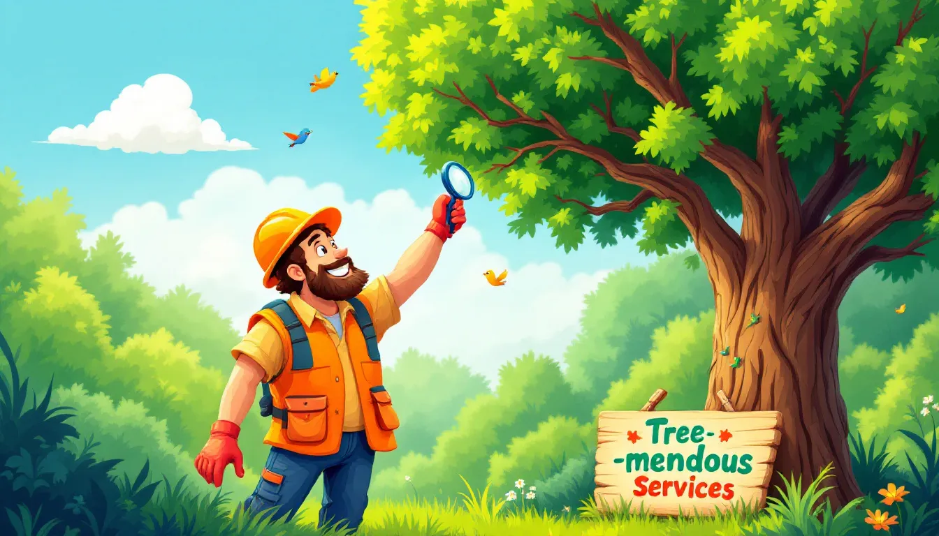 A certified arborist inspecting a tree, emphasizing reliable tree services.