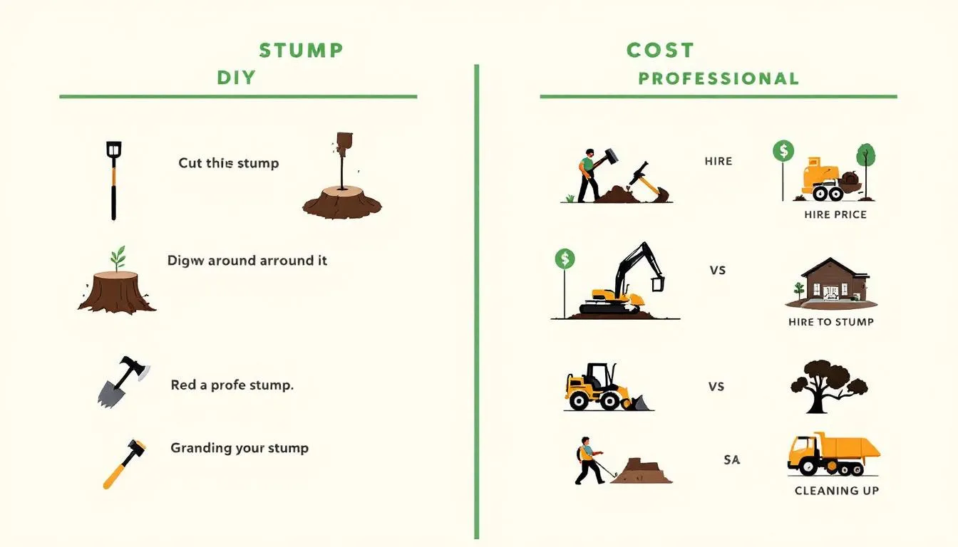 Comparison between DIY and professional stump removal methods.