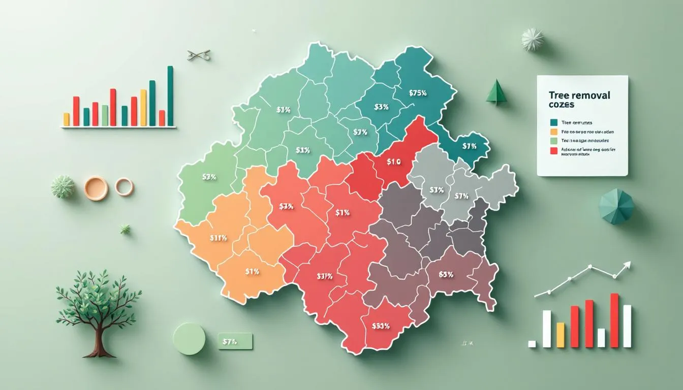 A map illustrating tree removal costs by region.