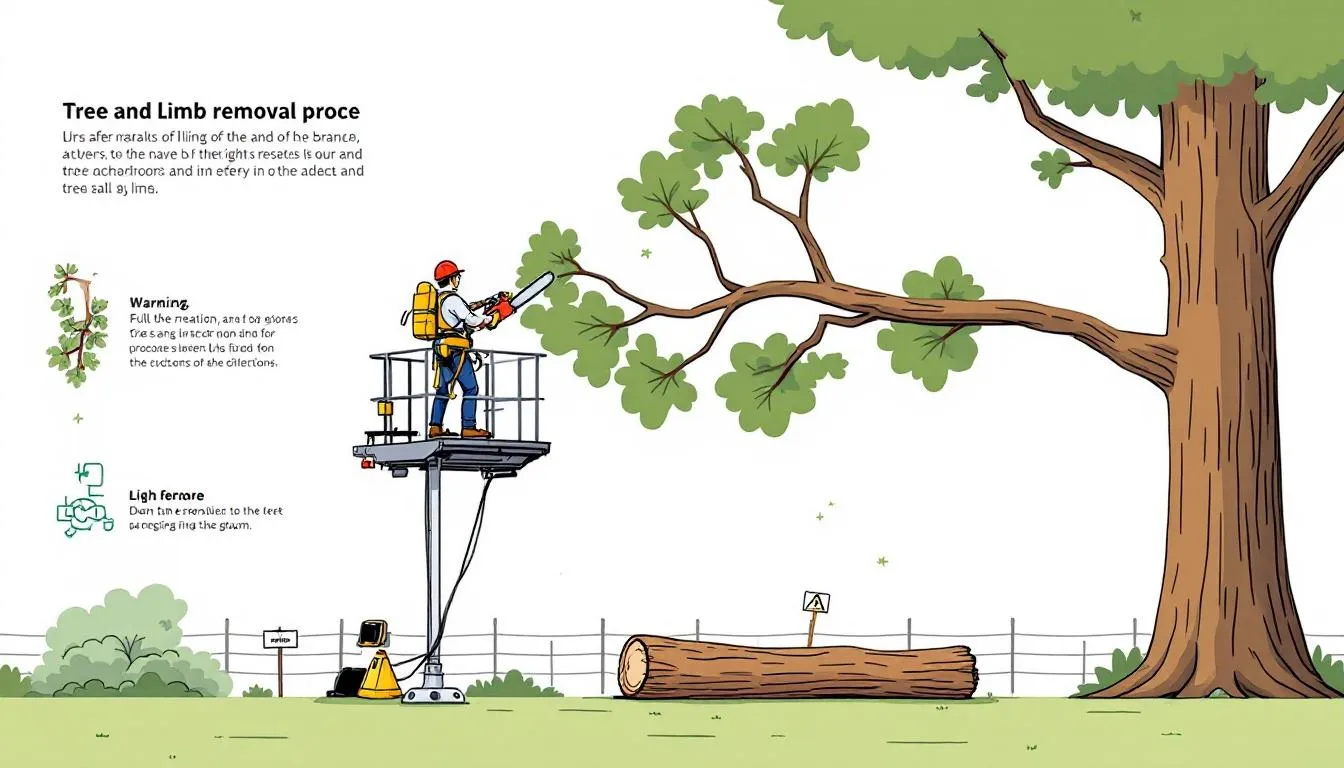 An illustration depicting the process of tree and limb removal.