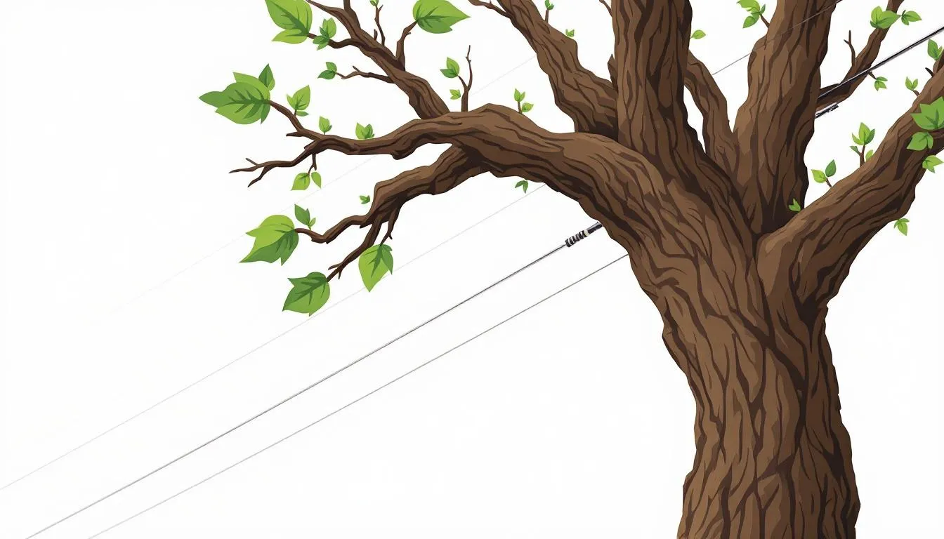 Tree limbs dangerously close to power lines.